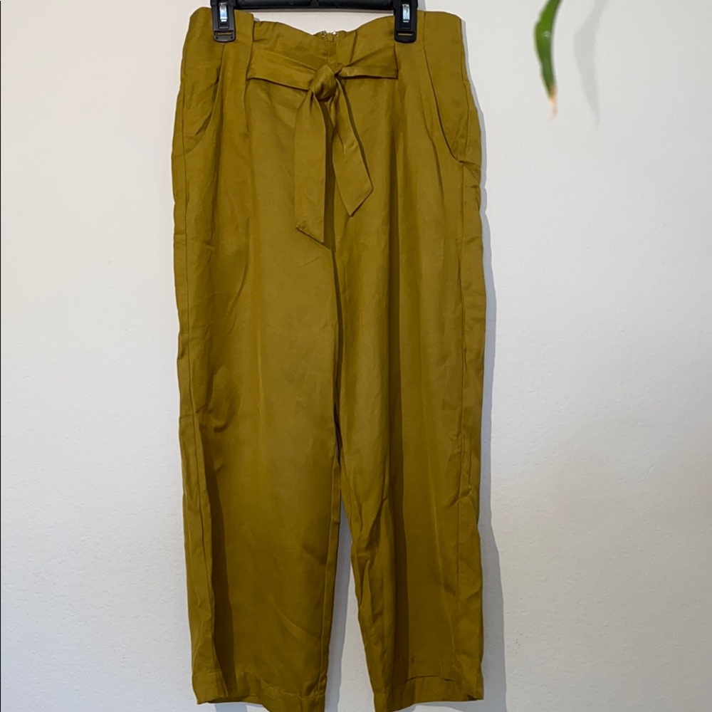 Gold High-Waisted Chinos with Tie-Waist